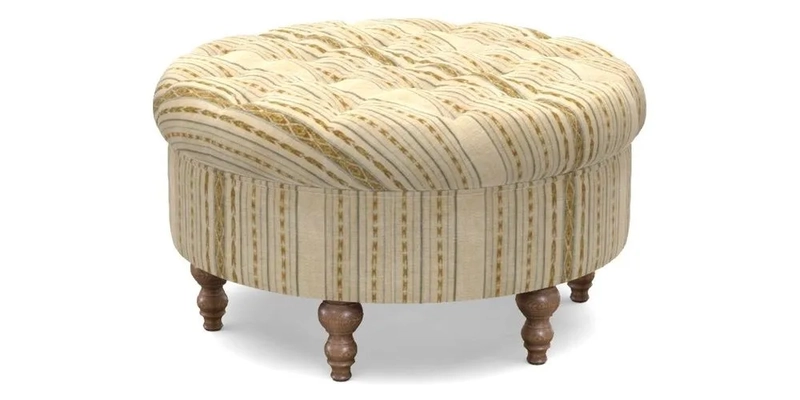 Burford Footstool in V&A Threads of India Opulent Velvets Lahore Dynasty Flame with fringe in Sophie Bullion Fringe Currant