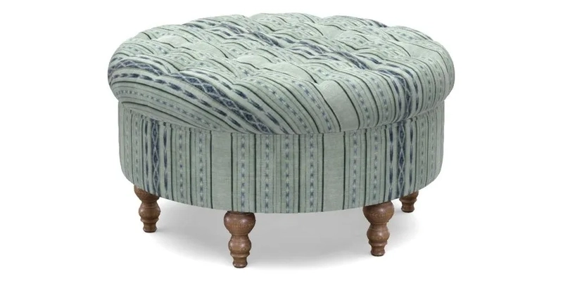 Burford Footstool in V&A Threads of India Opulent Velvets Lahore Dynasty Flame with fringe in Sophie Bullion Fringe Currant