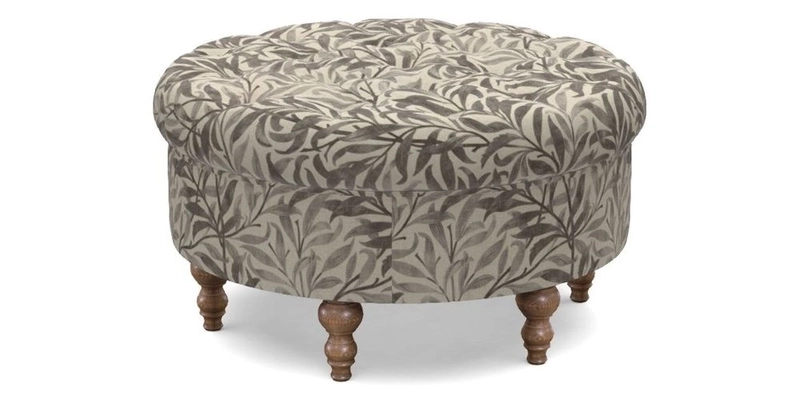 Burford Footstool in V&A Threads of India Opulent Velvets Lahore Dynasty Flame with fringe in Sophie Bullion Fringe Currant