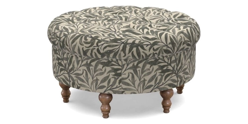 Burford Footstool in V&A Threads of India Opulent Velvets Lahore Dynasty Flame with fringe in Sophie Bullion Fringe Currant