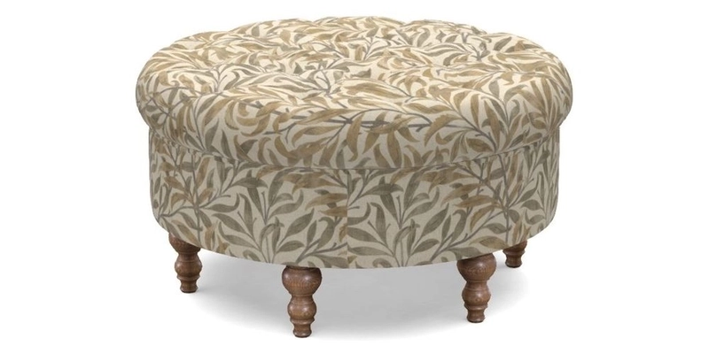 Burford Footstool in V&A Threads of India Opulent Velvets Lahore Dynasty Flame with fringe in Sophie Bullion Fringe Currant