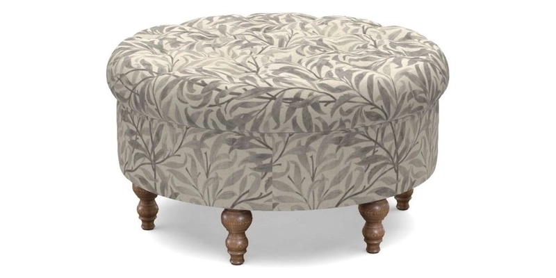 Burford Footstool in V&A Threads of India Opulent Velvets Lahore Dynasty Flame with fringe in Sophie Bullion Fringe Currant