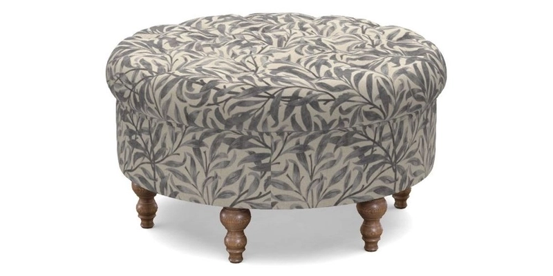 Burford Footstool in V&A Threads of India Opulent Velvets Lahore Dynasty Flame with fringe in Sophie Bullion Fringe Currant