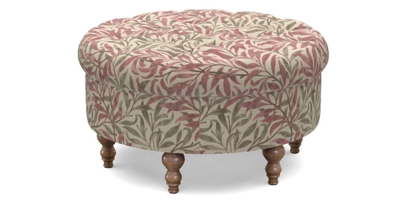 Burford Footstool in V&A Threads of India Opulent Velvets Lahore Dynasty Flame with fringe in Sophie Bullion Fringe Currant