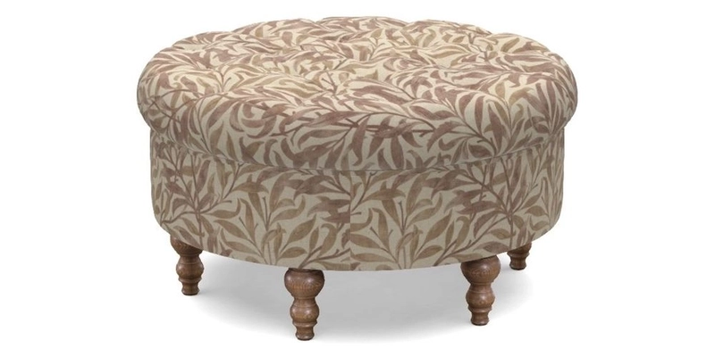 Burford Footstool in V&A Threads of India Opulent Velvets Lahore Dynasty Flame with fringe in Sophie Bullion Fringe Currant