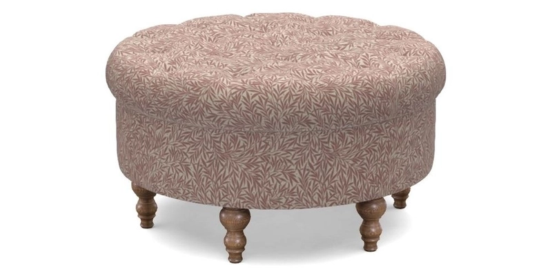 Burford Footstool in V&A Threads of India Opulent Velvets Lahore Dynasty Flame with fringe in Sophie Bullion Fringe Currant