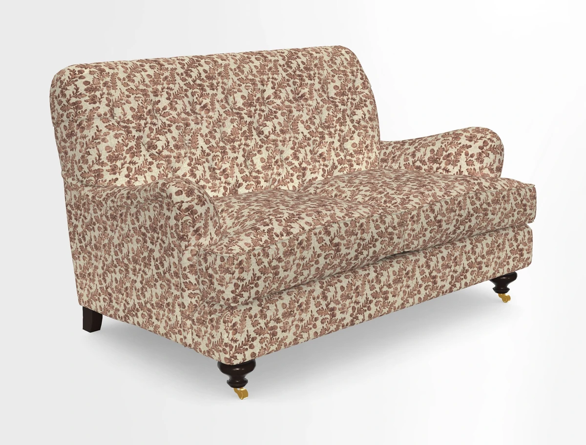 Chiddingfold 3 Seater Sofa in Omega Velvet Tawny Velvet and V&A Threads of India Regal Arabesque Flame with scatters in Sulawesi Splendour Jasper