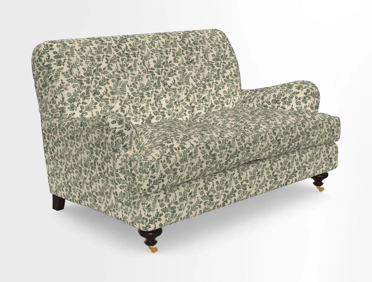 Chiddingfold 3 Seater Sofa in Omega Velvet Tawny Velvet and V&A Threads of India Regal Arabesque Flame with scatters in Sulawesi Splendour Jasper