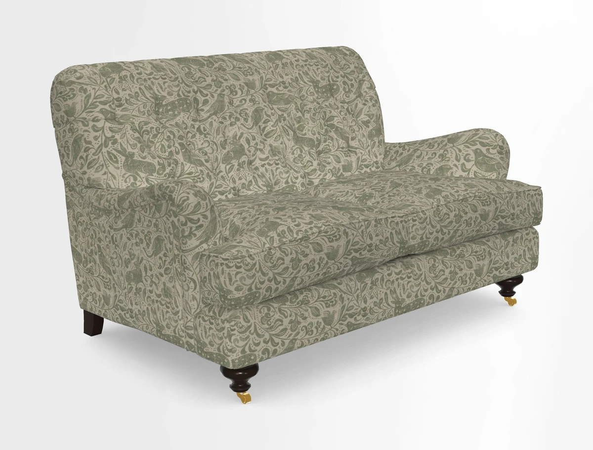 Chiddingfold 3 Seater Sofa in Omega Velvet Tawny Velvet and V&A Threads of India Regal Arabesque Flame with scatters in Sulawesi Splendour Jasper
