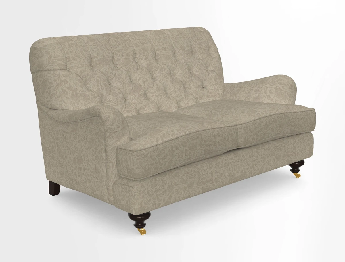 Chiddingfold 3 Seater Sofa in Omega Velvet Tawny Velvet and V&A Threads of India Regal Arabesque Flame with scatters in Sulawesi Splendour Jasper