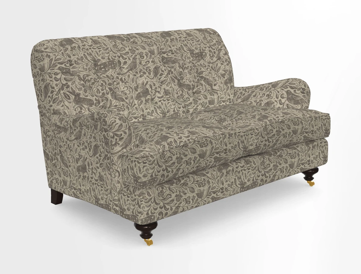 Chiddingfold 3 Seater Sofa in Omega Velvet Tawny Velvet and V&A Threads of India Regal Arabesque Flame with scatters in Sulawesi Splendour Jasper