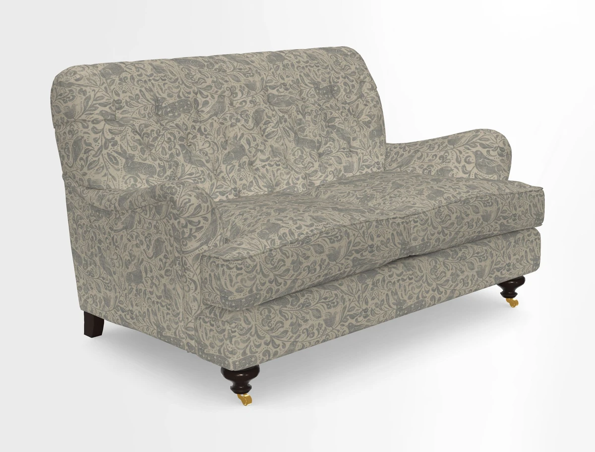 Chiddingfold 3 Seater Sofa in Omega Velvet Tawny Velvet and V&A Threads of India Regal Arabesque Flame with scatters in Sulawesi Splendour Jasper
