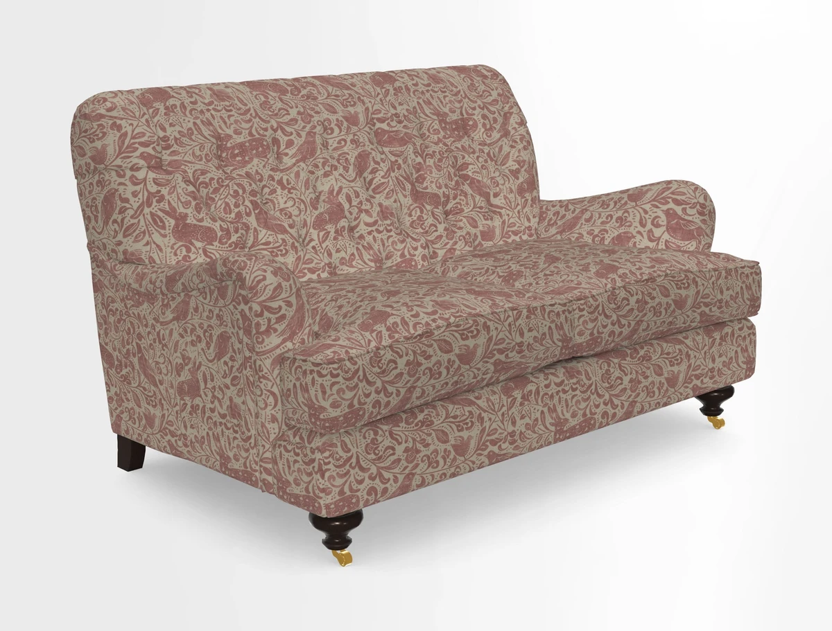 Chiddingfold 3 Seater Sofa in Omega Velvet Tawny Velvet and V&A Threads of India Regal Arabesque Flame with scatters in Sulawesi Splendour Jasper