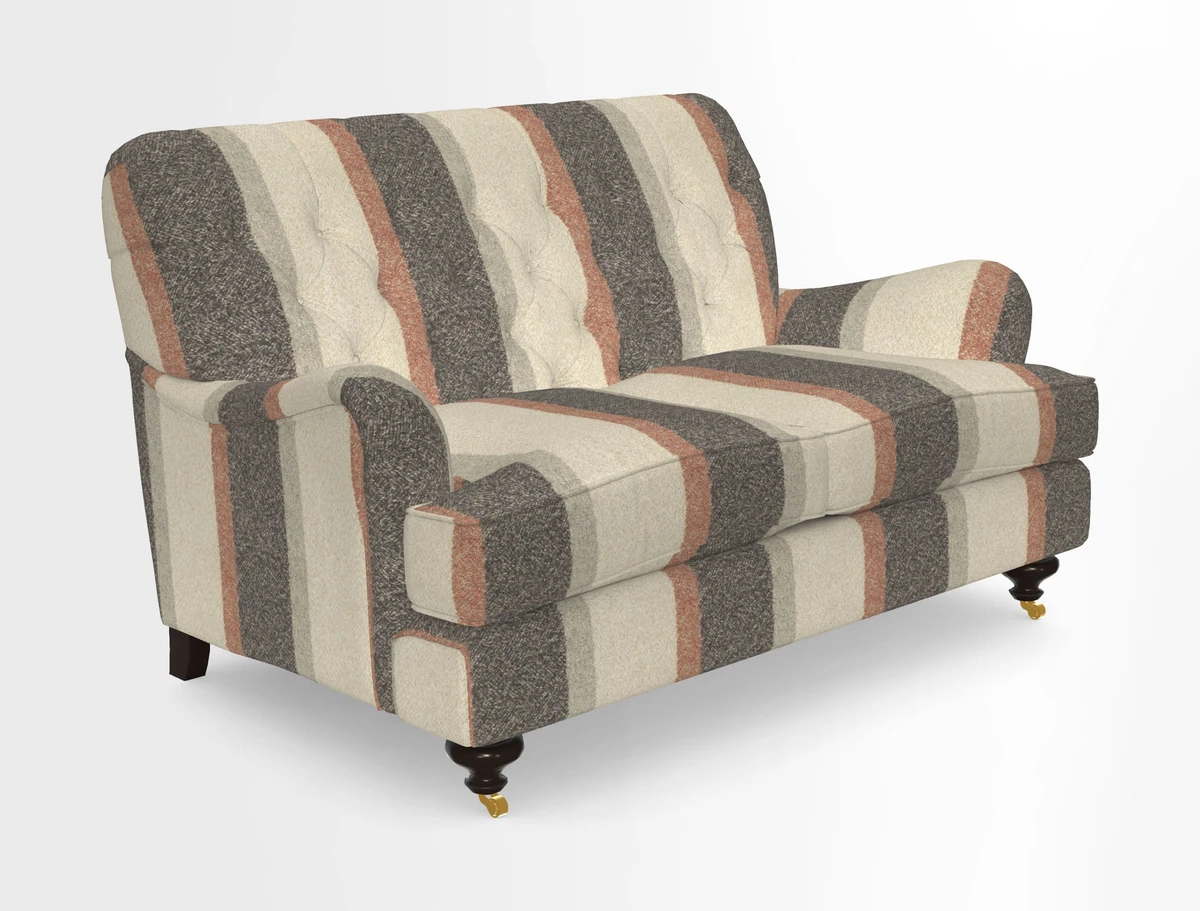 Chiddingfold 3 Seater Sofa in Omega Velvet Tawny Velvet and V&A Threads of India Regal Arabesque Flame with scatters in Sulawesi Splendour Jasper