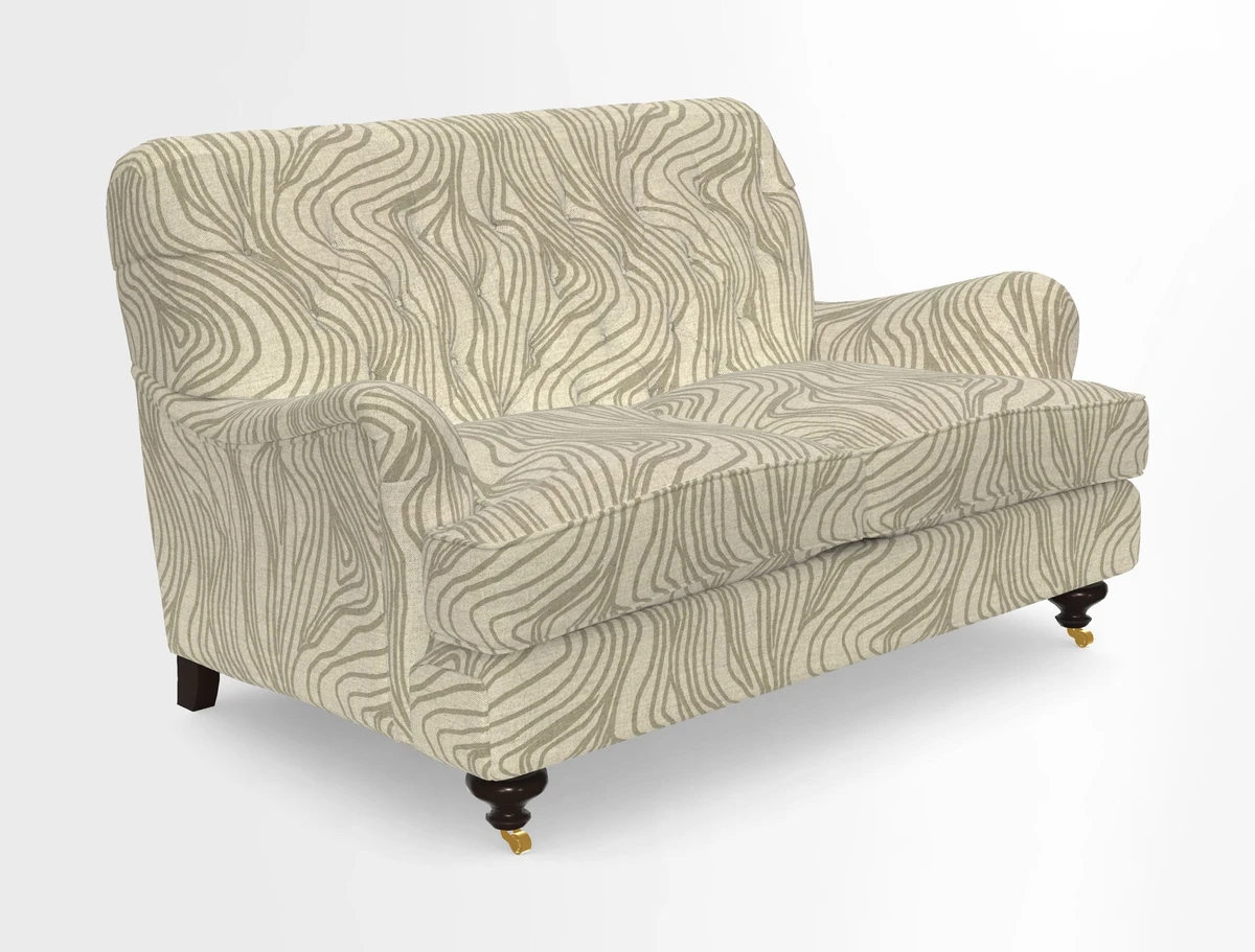 Chiddingfold 3 Seater Sofa in Omega Velvet Tawny Velvet and V&A Threads of India Regal Arabesque Flame with scatters in Sulawesi Splendour Jasper