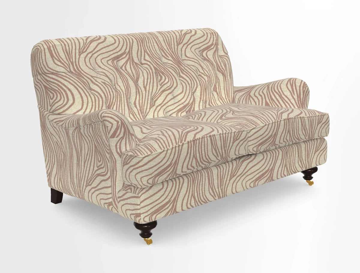 Chiddingfold 3 Seater Sofa in Omega Velvet Tawny Velvet and V&A Threads of India Regal Arabesque Flame with scatters in Sulawesi Splendour Jasper