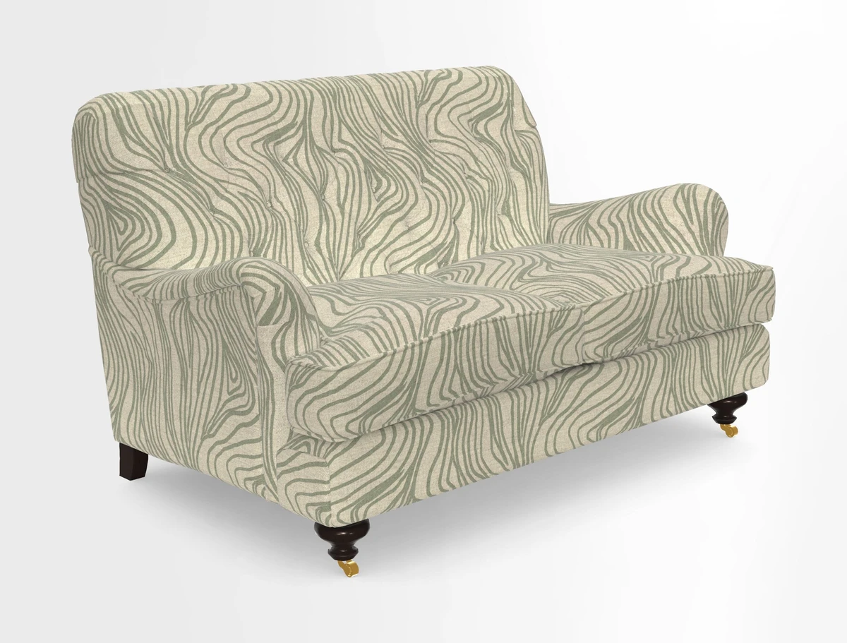Chiddingfold 3 Seater Sofa in Omega Velvet Tawny Velvet and V&A Threads of India Regal Arabesque Flame with scatters in Sulawesi Splendour Jasper