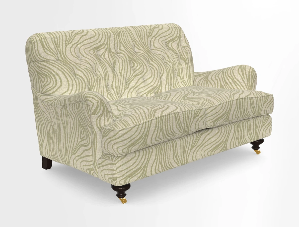 Chiddingfold 3 Seater Sofa in Omega Velvet Tawny Velvet and V&A Threads of India Regal Arabesque Flame with scatters in Sulawesi Splendour Jasper
