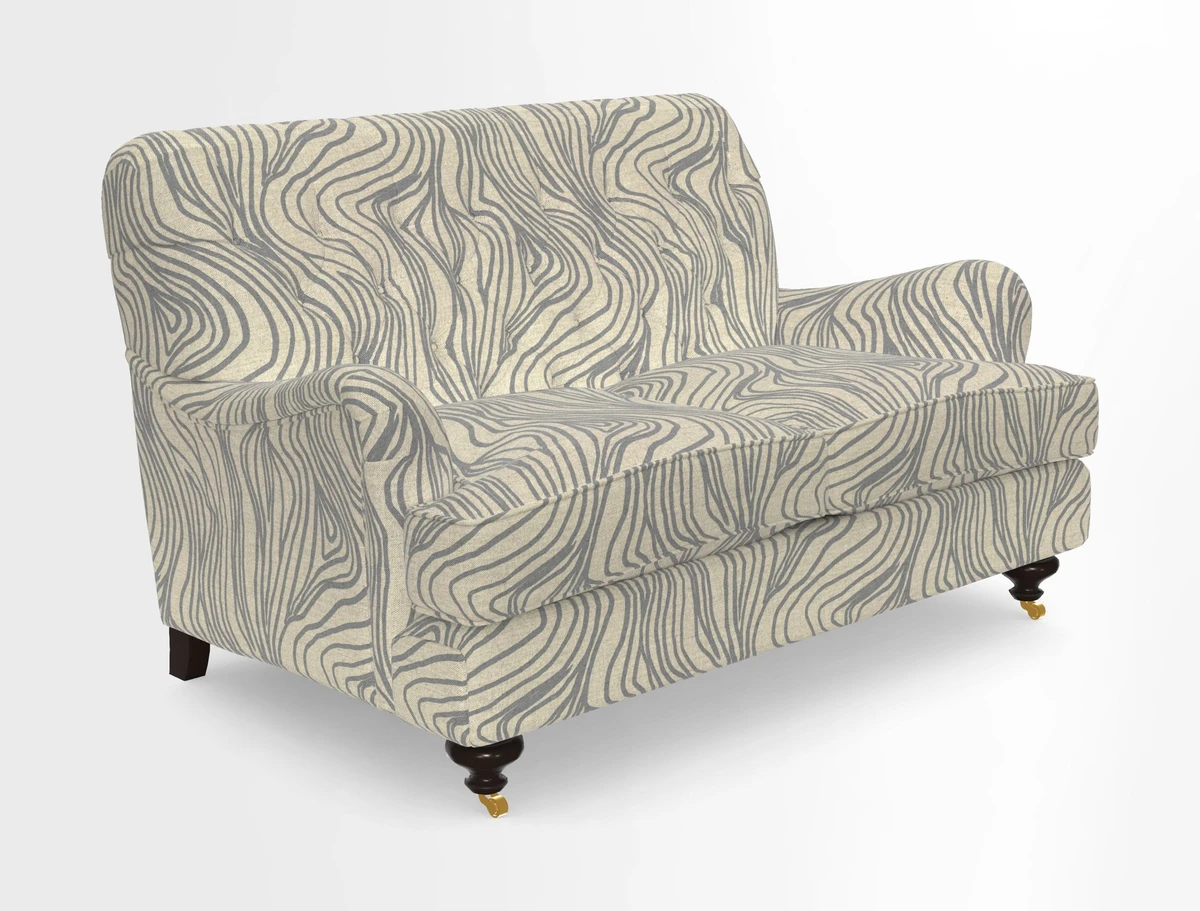 Chiddingfold 3 Seater Sofa in Omega Velvet Tawny Velvet and V&A Threads of India Regal Arabesque Flame with scatters in Sulawesi Splendour Jasper