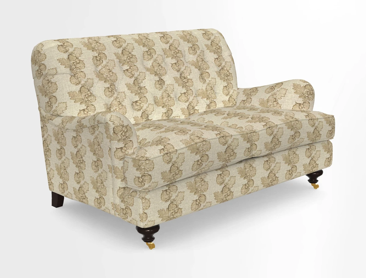 Chiddingfold 3 Seater Sofa in Omega Velvet Tawny Velvet and V&A Threads of India Regal Arabesque Flame with scatters in Sulawesi Splendour Jasper