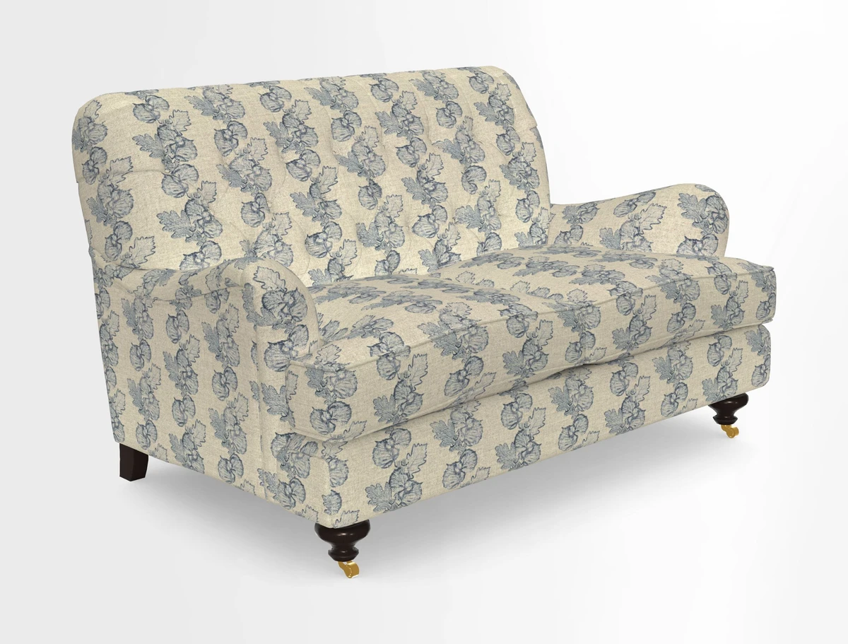 Chiddingfold 3 Seater Sofa in Omega Velvet Tawny Velvet and V&A Threads of India Regal Arabesque Flame with scatters in Sulawesi Splendour Jasper