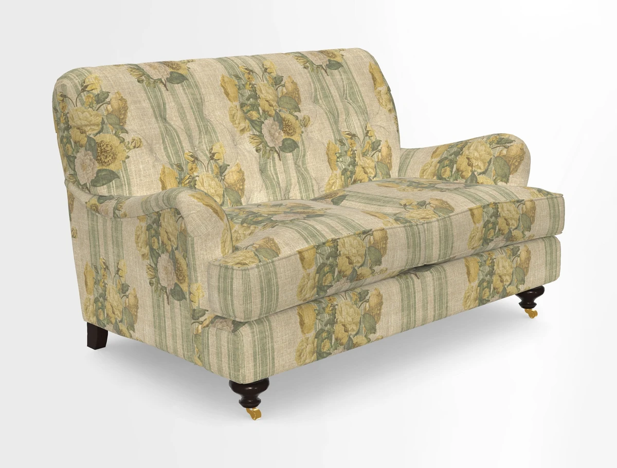 Chiddingfold 3 Seater Sofa in Omega Velvet Tawny Velvet and V&A Threads of India Regal Arabesque Flame with scatters in Sulawesi Splendour Jasper