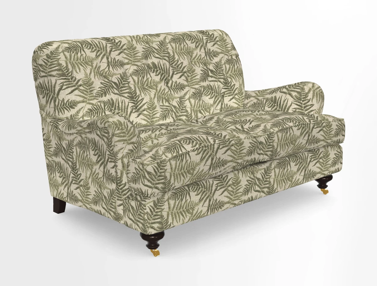 Chiddingfold 3 Seater Sofa in Omega Velvet Tawny Velvet and V&A Threads of India Regal Arabesque Flame with scatters in Sulawesi Splendour Jasper