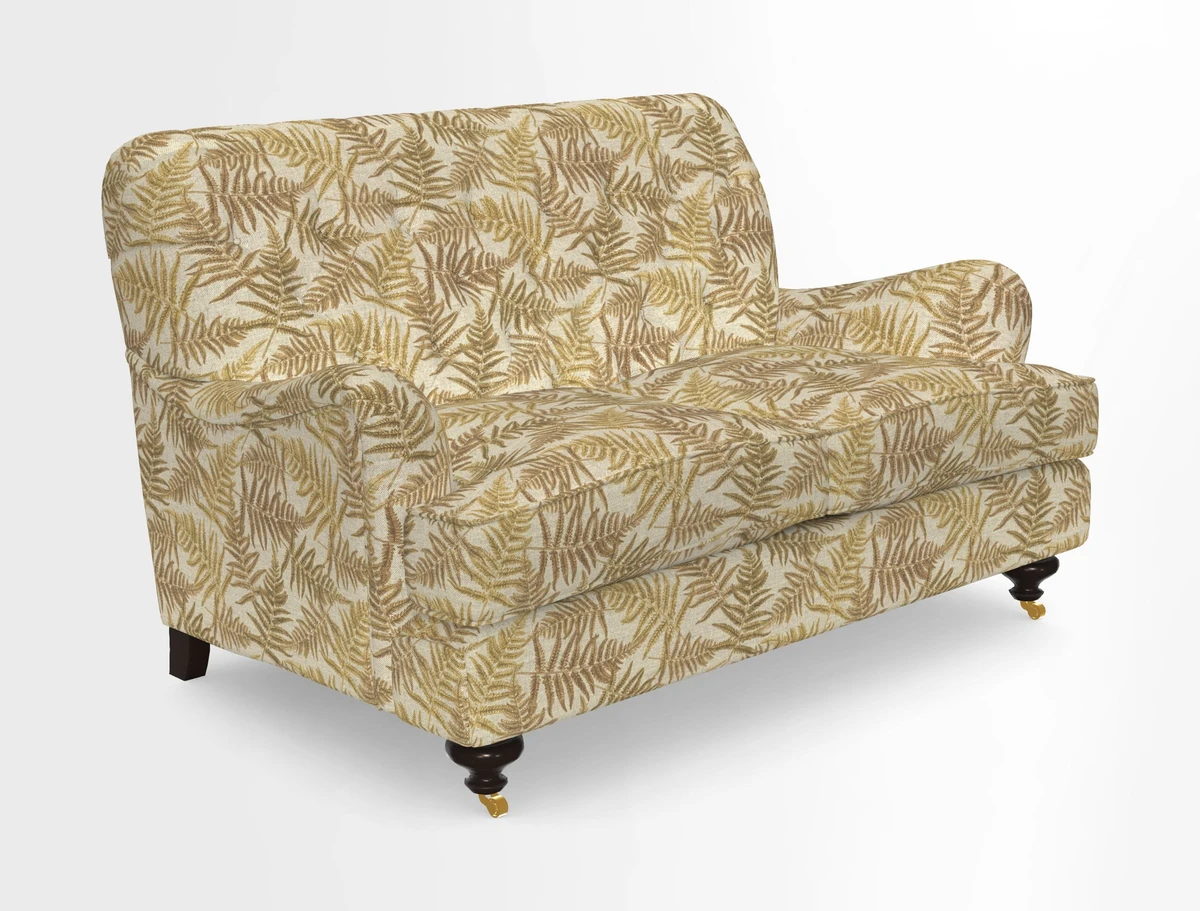 Chiddingfold 3 Seater Sofa in Omega Velvet Tawny Velvet and V&A Threads of India Regal Arabesque Flame with scatters in Sulawesi Splendour Jasper