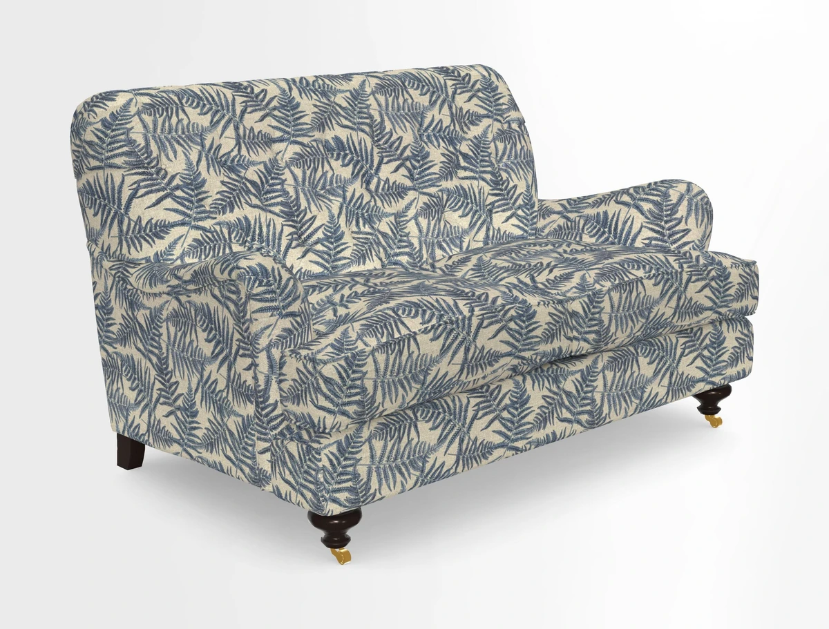 Chiddingfold 3 Seater Sofa in Omega Velvet Tawny Velvet and V&A Threads of India Regal Arabesque Flame with scatters in Sulawesi Splendour Jasper
