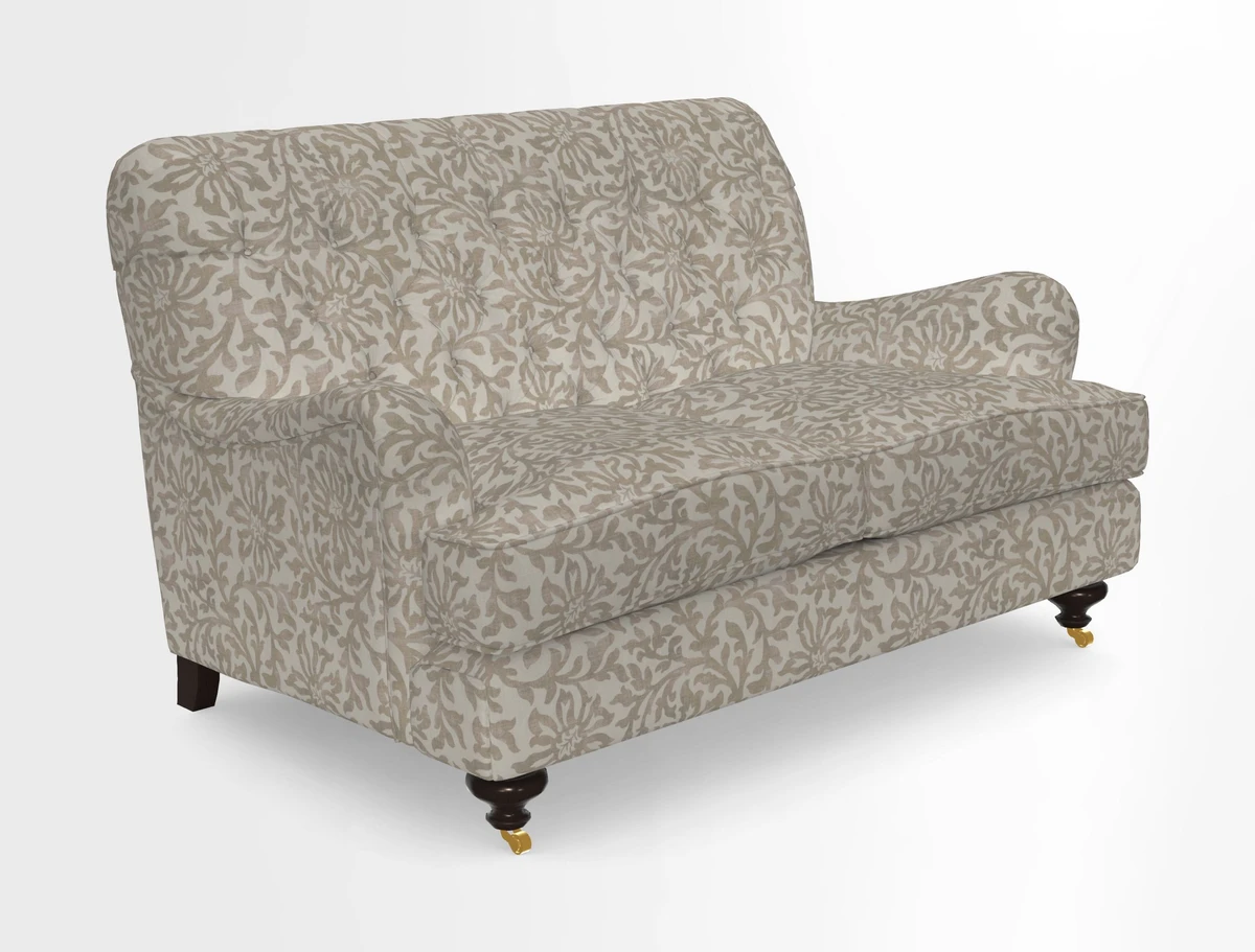 Chiddingfold 3 Seater Sofa in Omega Velvet Tawny Velvet and V&A Threads of India Regal Arabesque Flame with scatters in Sulawesi Splendour Jasper