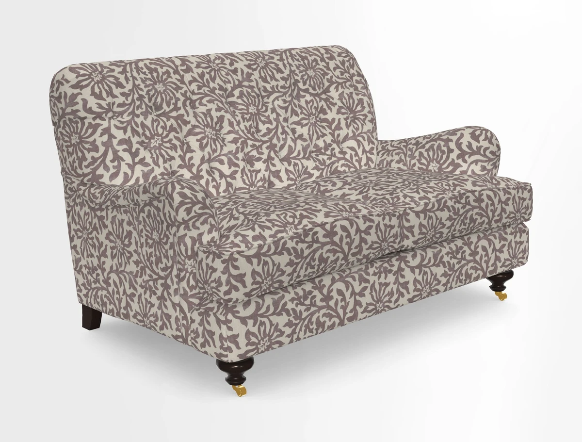 Chiddingfold 3 Seater Sofa in Omega Velvet Tawny Velvet and V&A Threads of India Regal Arabesque Flame with scatters in Sulawesi Splendour Jasper