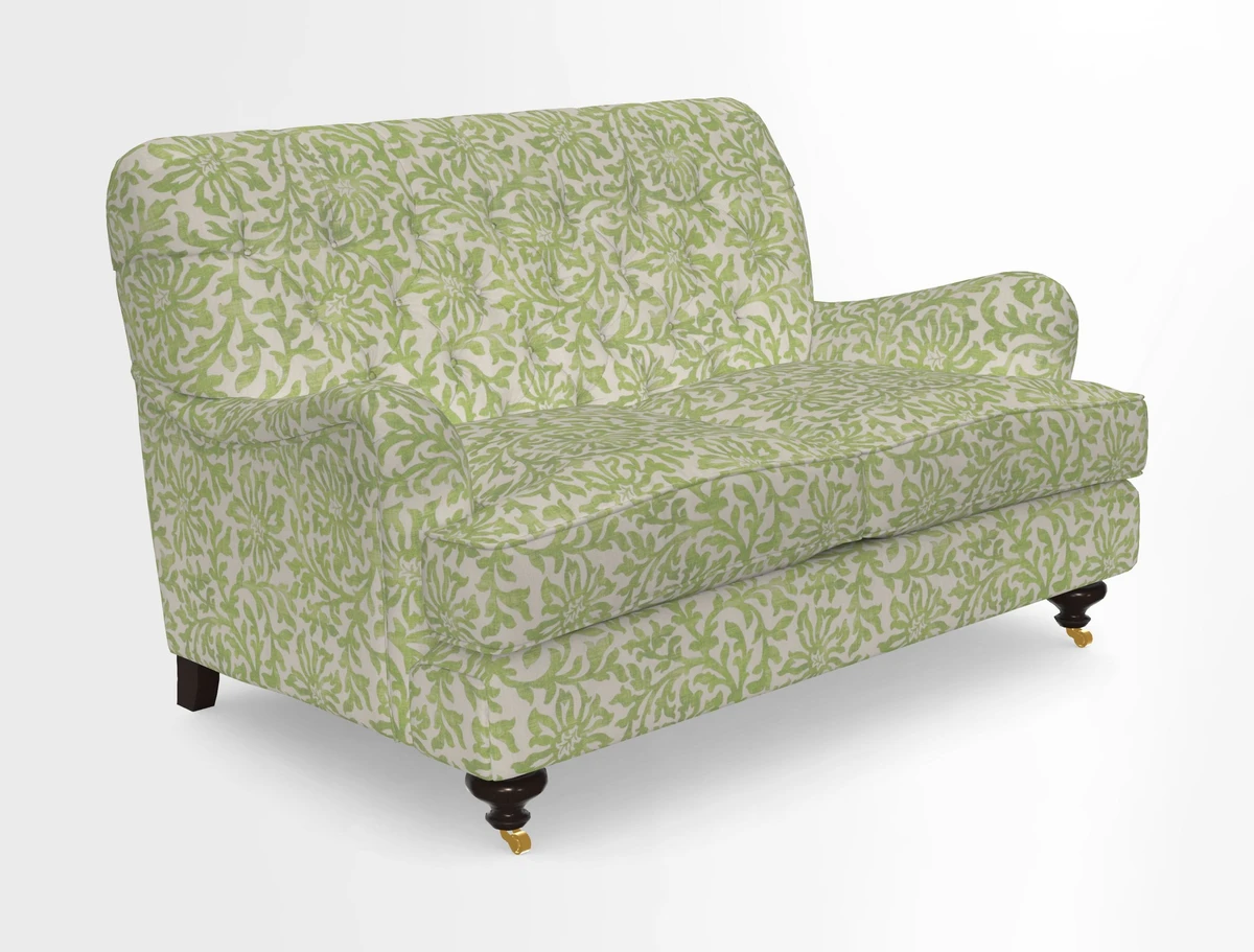 Chiddingfold 3 Seater Sofa in Omega Velvet Tawny Velvet and V&A Threads of India Regal Arabesque Flame with scatters in Sulawesi Splendour Jasper