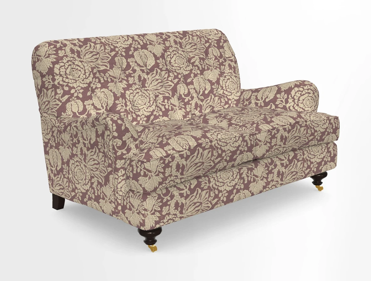 Chiddingfold 3 Seater Sofa in Omega Velvet Tawny Velvet and V&A Threads of India Regal Arabesque Flame with scatters in Sulawesi Splendour Jasper