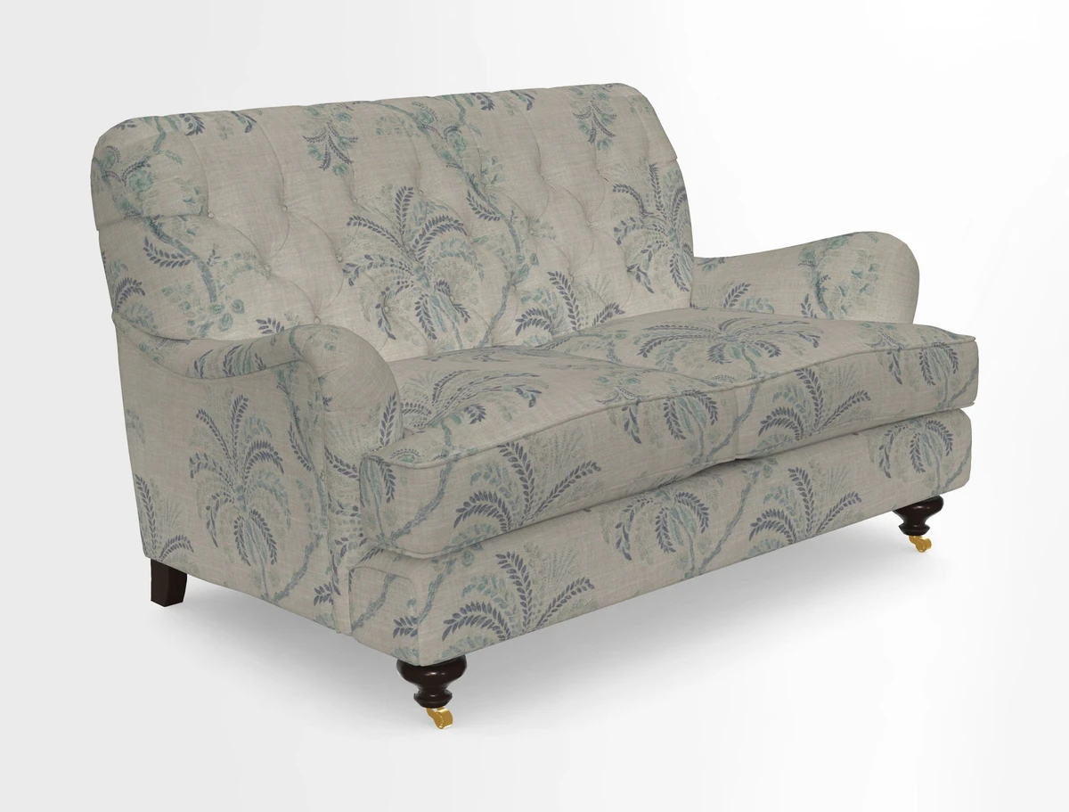 Chiddingfold 3 Seater Sofa in Omega Velvet Tawny Velvet and V&A Threads of India Regal Arabesque Flame with scatters in Sulawesi Splendour Jasper
