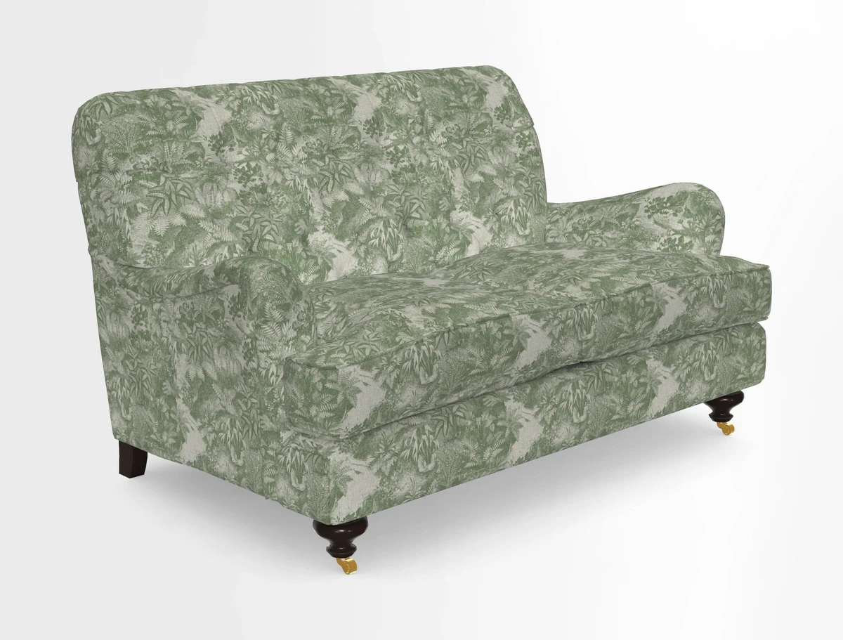 Chiddingfold 3 Seater Sofa in Omega Velvet Tawny Velvet and V&A Threads of India Regal Arabesque Flame with scatters in Sulawesi Splendour Jasper