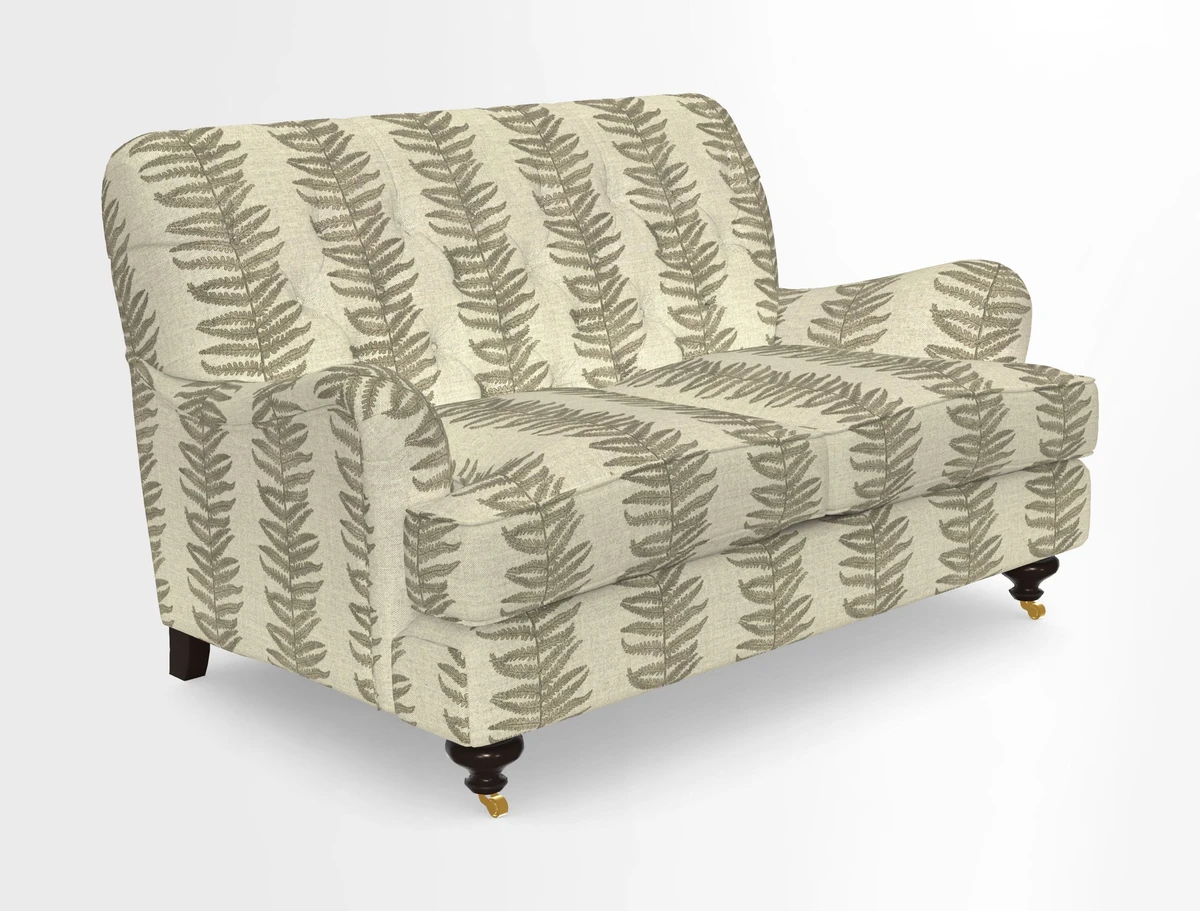 Chiddingfold 3 Seater Sofa in Omega Velvet Tawny Velvet and V&A Threads of India Regal Arabesque Flame with scatters in Sulawesi Splendour Jasper