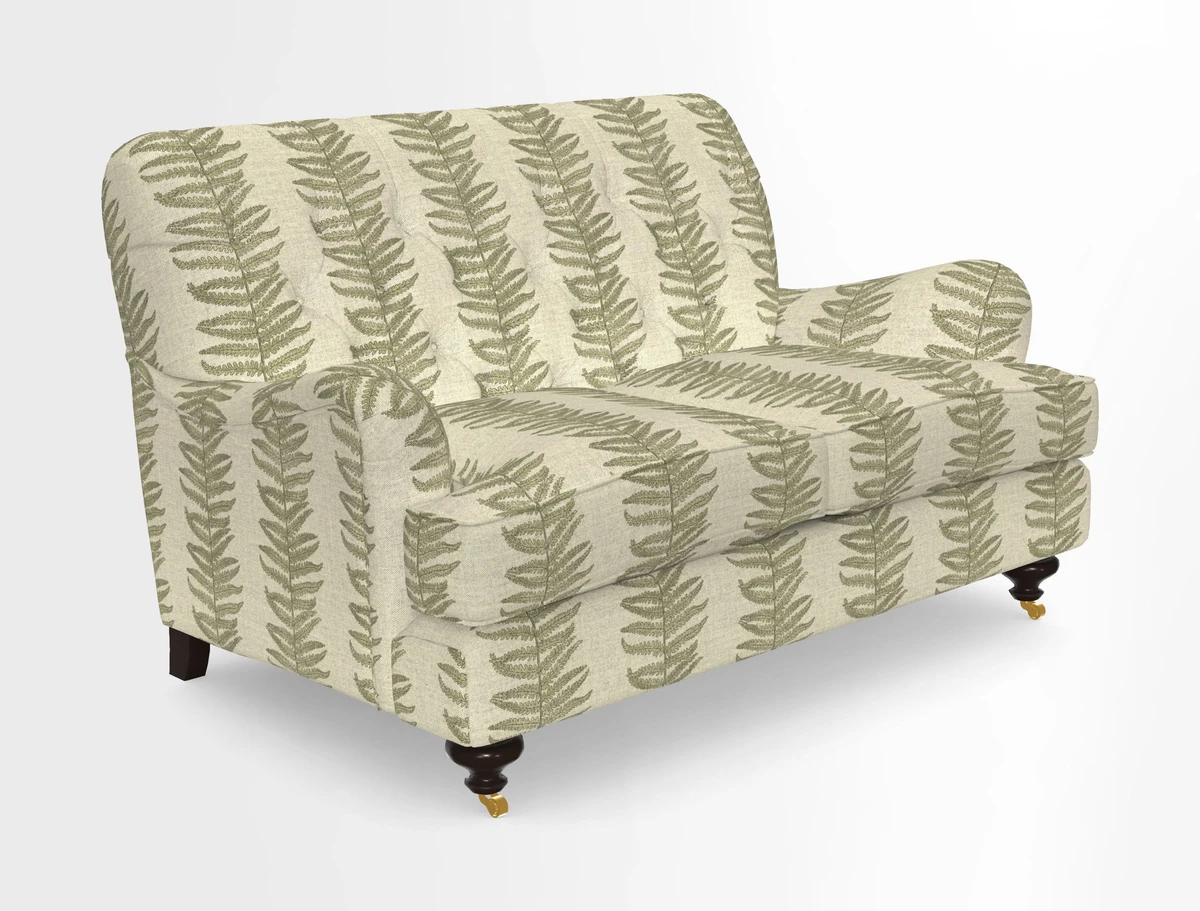 Chiddingfold 3 Seater Sofa in Omega Velvet Tawny Velvet and V&A Threads of India Regal Arabesque Flame with scatters in Sulawesi Splendour Jasper