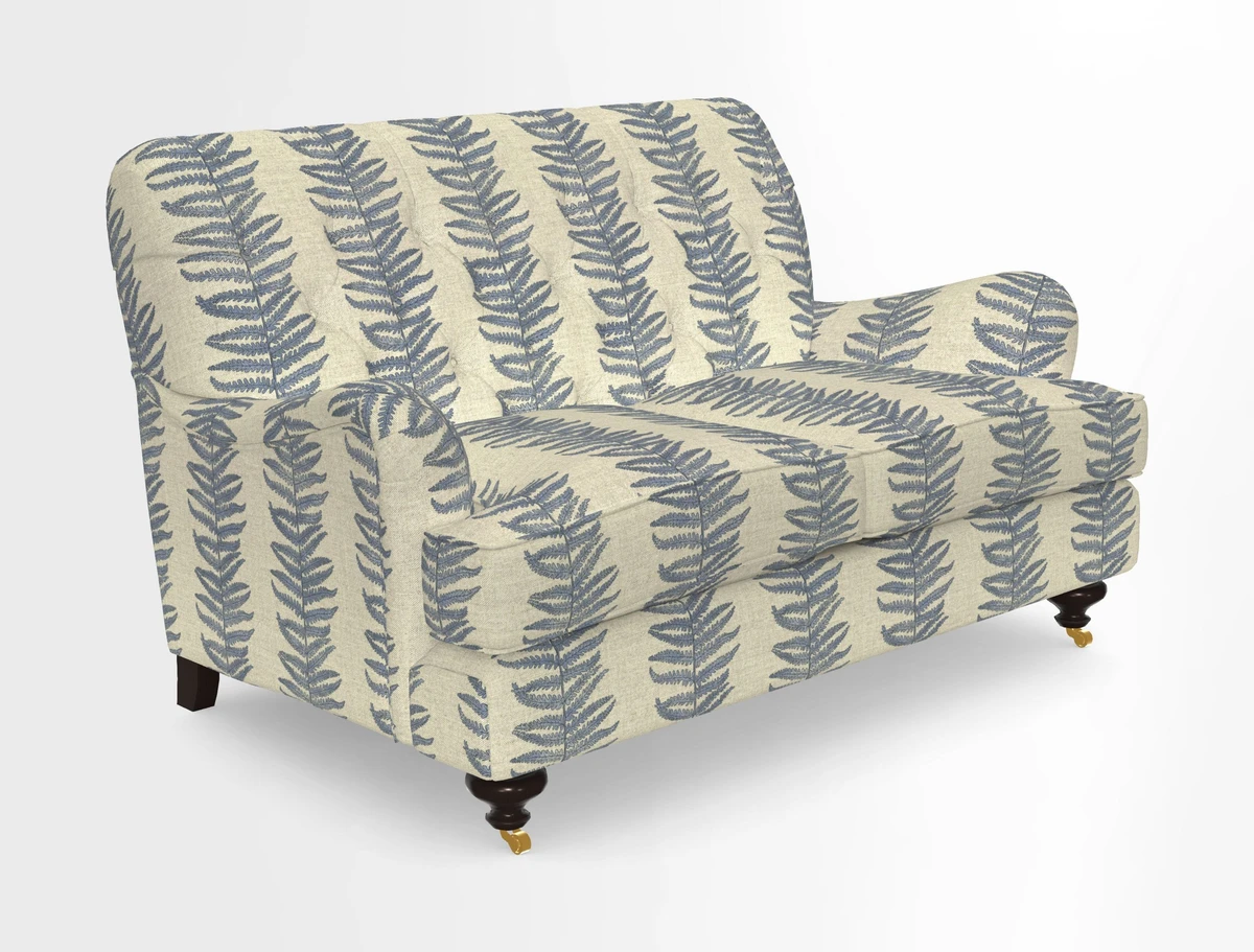 Chiddingfold 3 Seater Sofa in Omega Velvet Tawny Velvet and V&A Threads of India Regal Arabesque Flame with scatters in Sulawesi Splendour Jasper