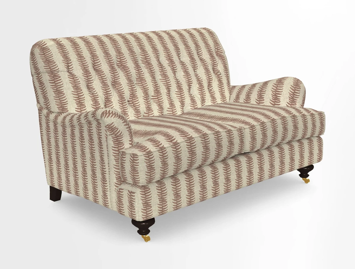 Chiddingfold 3 Seater Sofa in Omega Velvet Tawny Velvet and V&A Threads of India Regal Arabesque Flame with scatters in Sulawesi Splendour Jasper