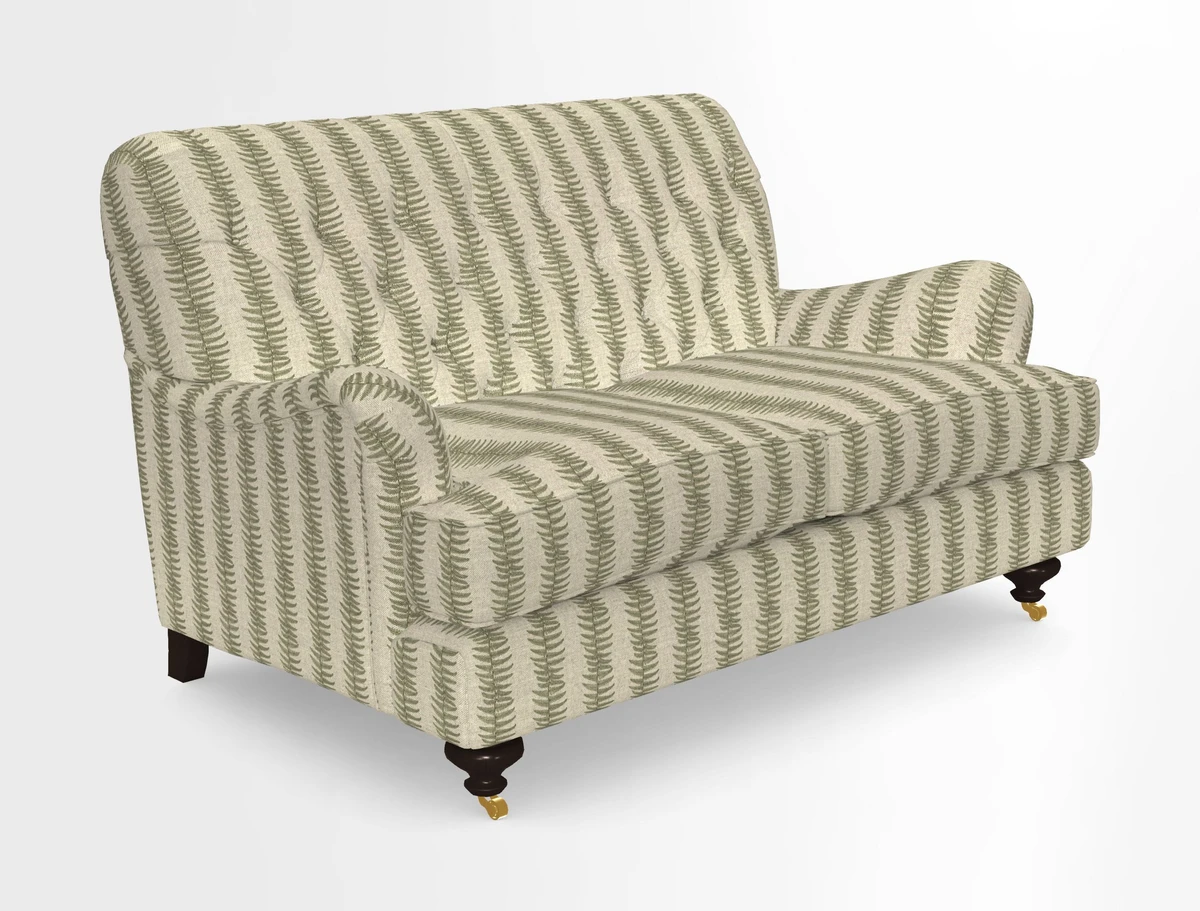 Chiddingfold 3 Seater Sofa in Omega Velvet Tawny Velvet and V&A Threads of India Regal Arabesque Flame with scatters in Sulawesi Splendour Jasper