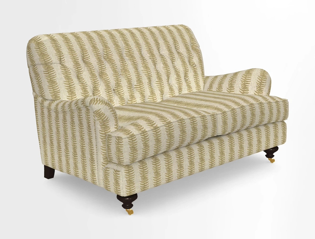 Chiddingfold 3 Seater Sofa in Omega Velvet Tawny Velvet and V&A Threads of India Regal Arabesque Flame with scatters in Sulawesi Splendour Jasper