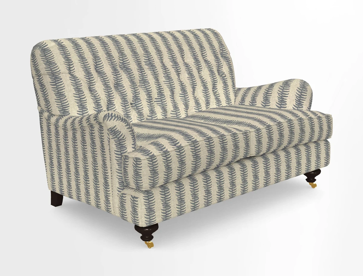 Chiddingfold 3 Seater Sofa in Omega Velvet Tawny Velvet and V&A Threads of India Regal Arabesque Flame with scatters in Sulawesi Splendour Jasper