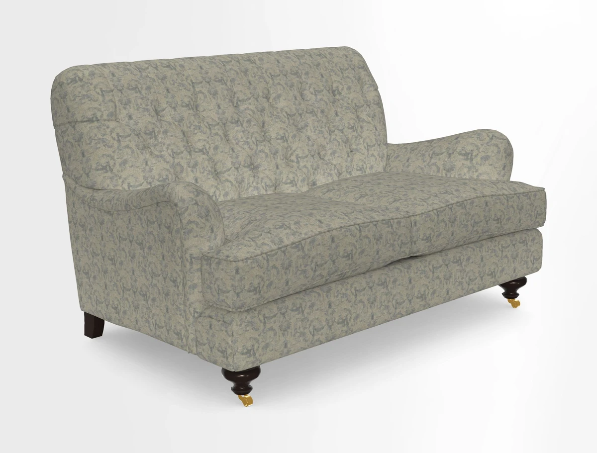 Chiddingfold 3 Seater Sofa in Omega Velvet Tawny Velvet and V&A Threads of India Regal Arabesque Flame with scatters in Sulawesi Splendour Jasper
