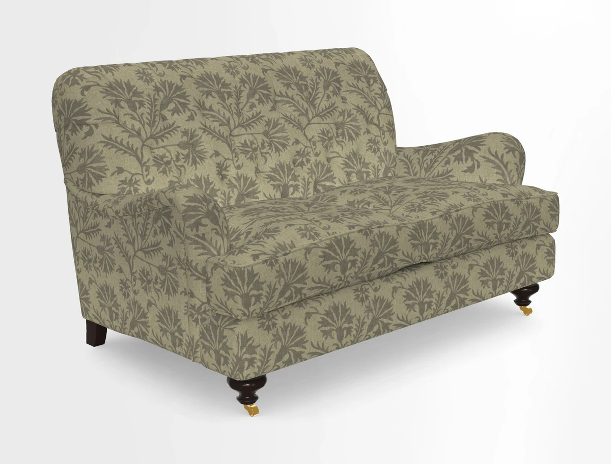 Chiddingfold 3 Seater Sofa in Omega Velvet Tawny Velvet and V&A Threads of India Regal Arabesque Flame with scatters in Sulawesi Splendour Jasper