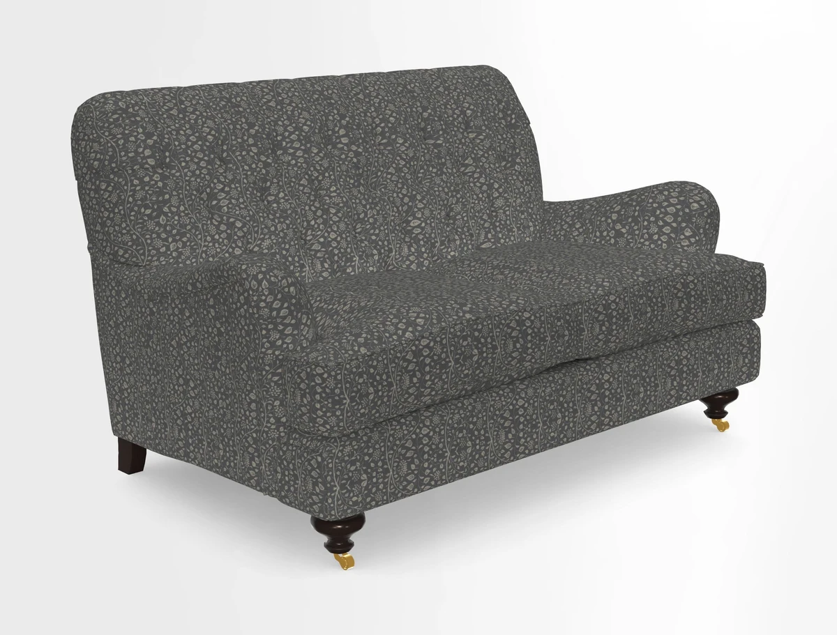 Chiddingfold 3 Seater Sofa in Omega Velvet Tawny Velvet and V&A Threads of India Regal Arabesque Flame with scatters in Sulawesi Splendour Jasper