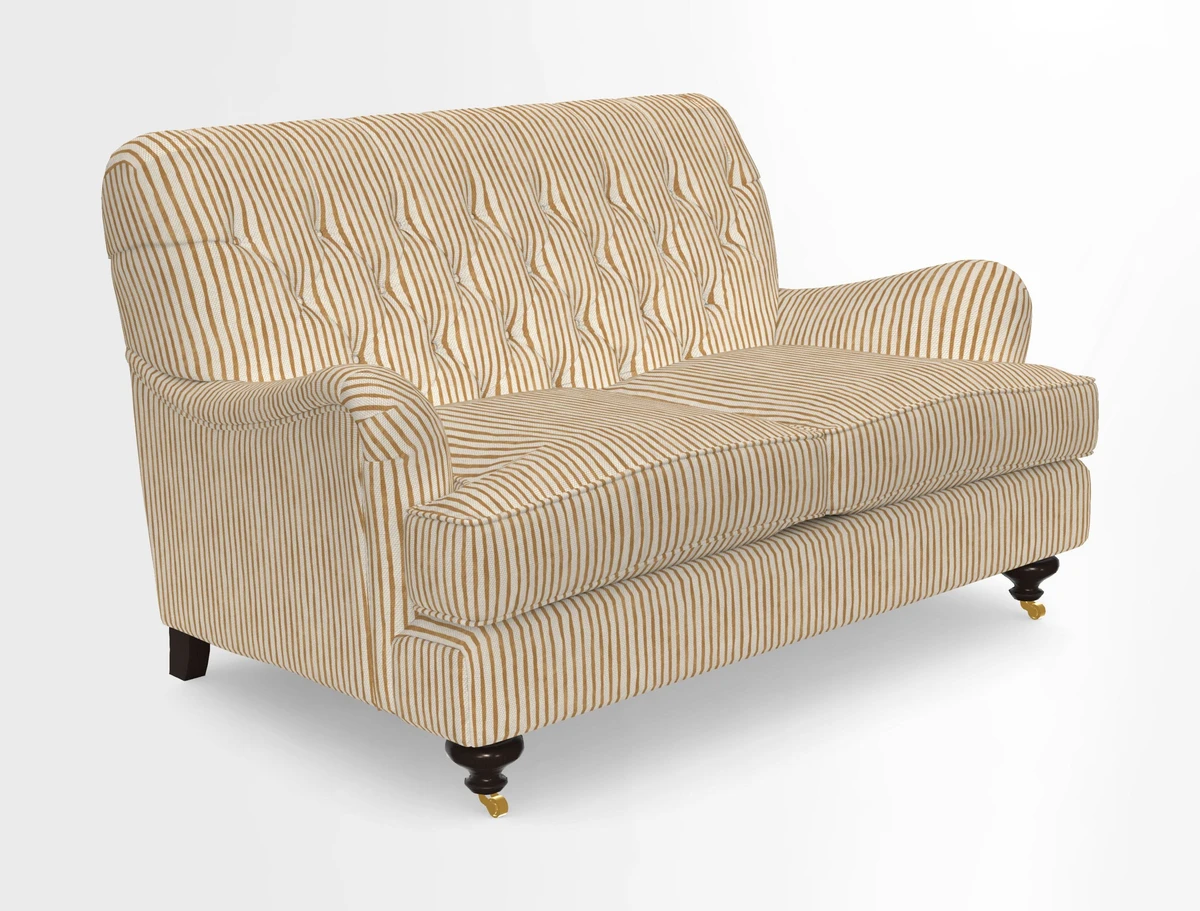 Chiddingfold 3 Seater Sofa in Omega Velvet Tawny Velvet and V&A Threads of India Regal Arabesque Flame with scatters in Sulawesi Splendour Jasper