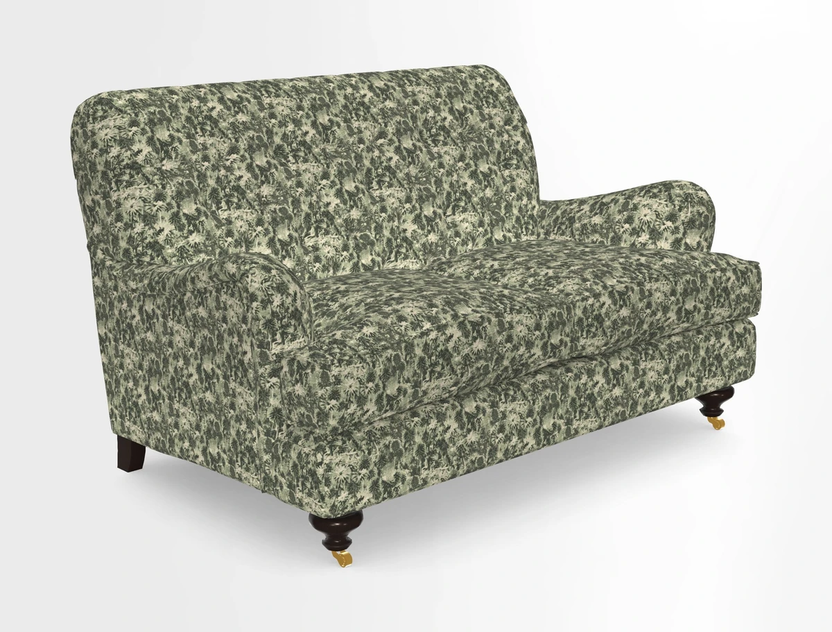 Chiddingfold 3 Seater Sofa in Omega Velvet Tawny Velvet and V&A Threads of India Regal Arabesque Flame with scatters in Sulawesi Splendour Jasper