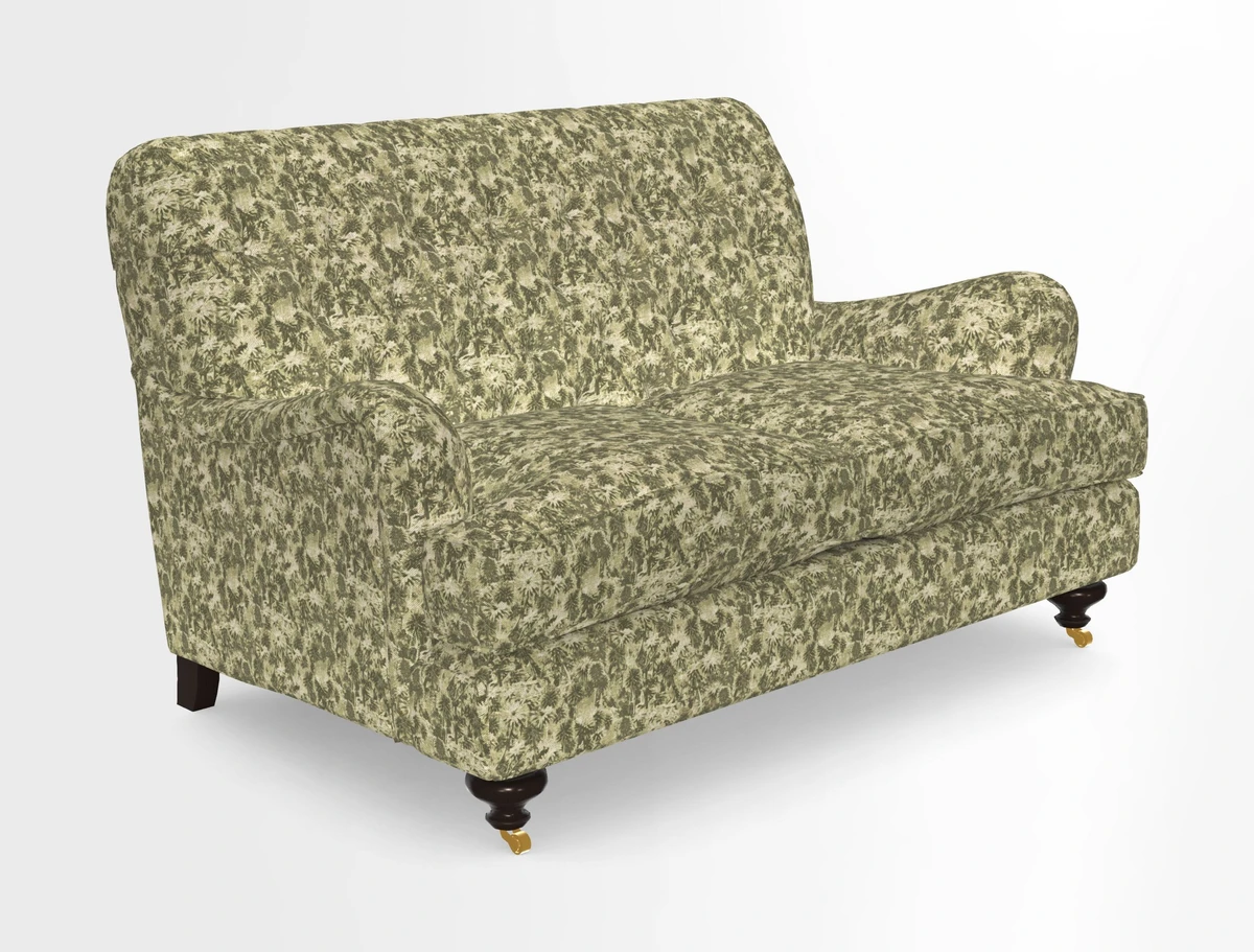 Chiddingfold 3 Seater Sofa in Omega Velvet Tawny Velvet and V&A Threads of India Regal Arabesque Flame with scatters in Sulawesi Splendour Jasper