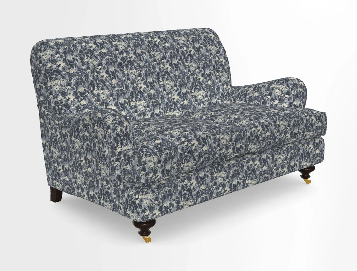 Chiddingfold 3 Seater Sofa in Omega Velvet Tawny Velvet and V&A Threads of India Regal Arabesque Flame with scatters in Sulawesi Splendour Jasper