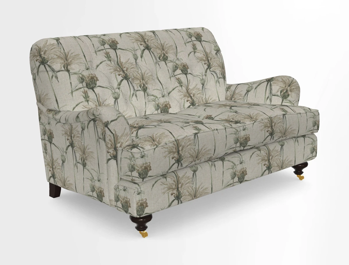 Chiddingfold 3 Seater Sofa in Omega Velvet Tawny Velvet and V&A Threads of India Regal Arabesque Flame with scatters in Sulawesi Splendour Jasper